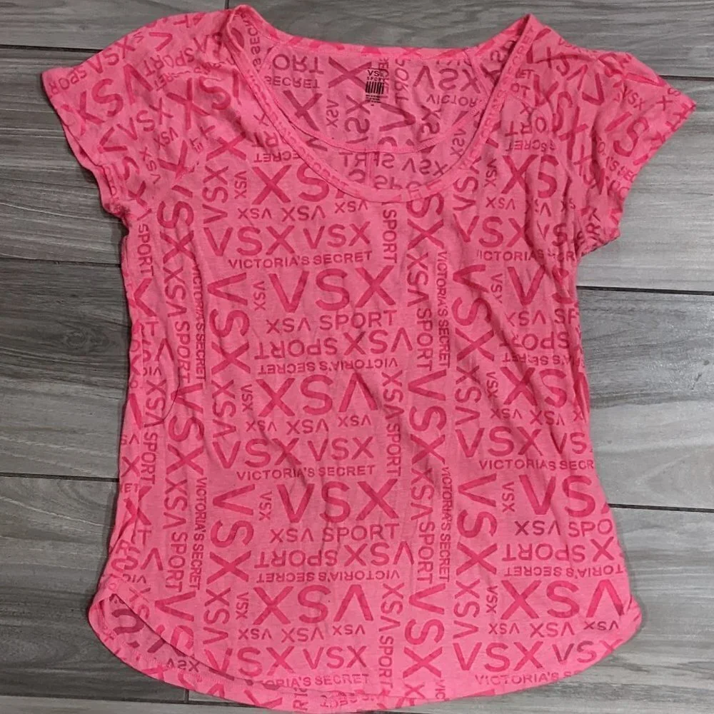 🧡 Victoria's Secret Sport Sheer Pink Velour Tee - Picture 1 of 2